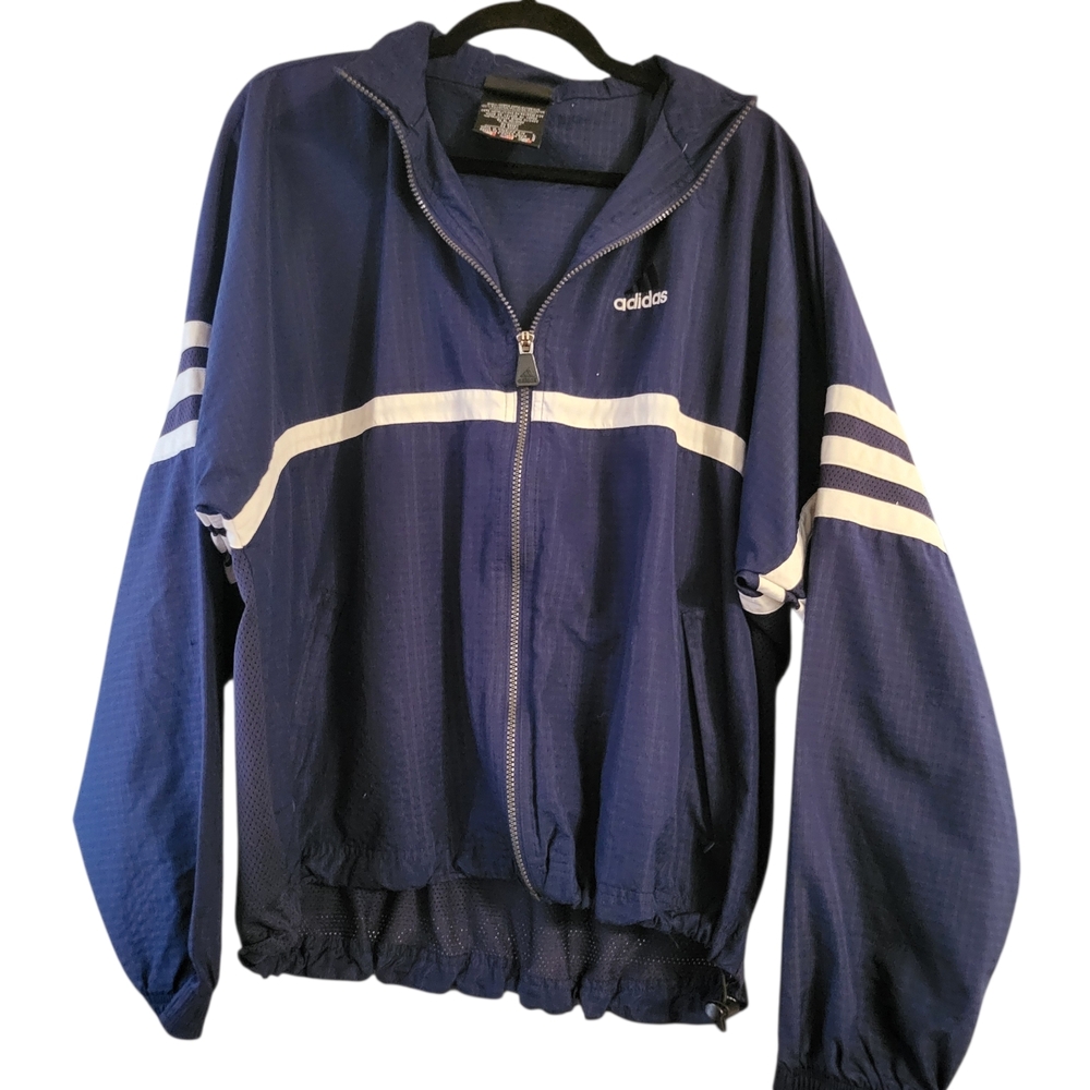 Adidas Vintage Mesh-Panel Track Jacket Navy Blue Three-Stripe Large - Picture 3 of 9